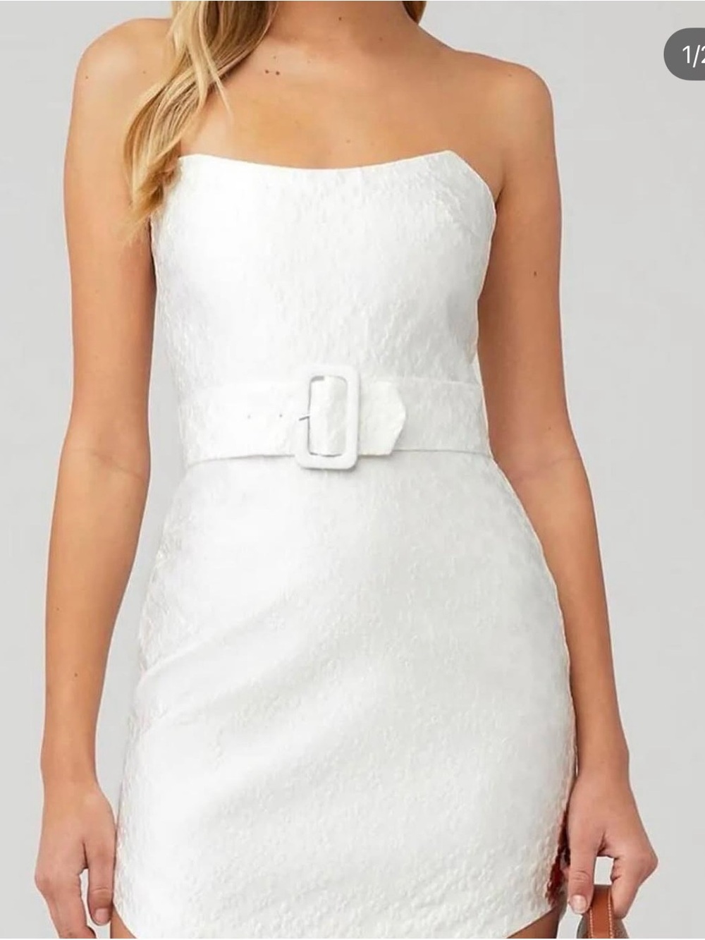 Amanda Uprichard Strapless White Textured Mini Dress with Belt